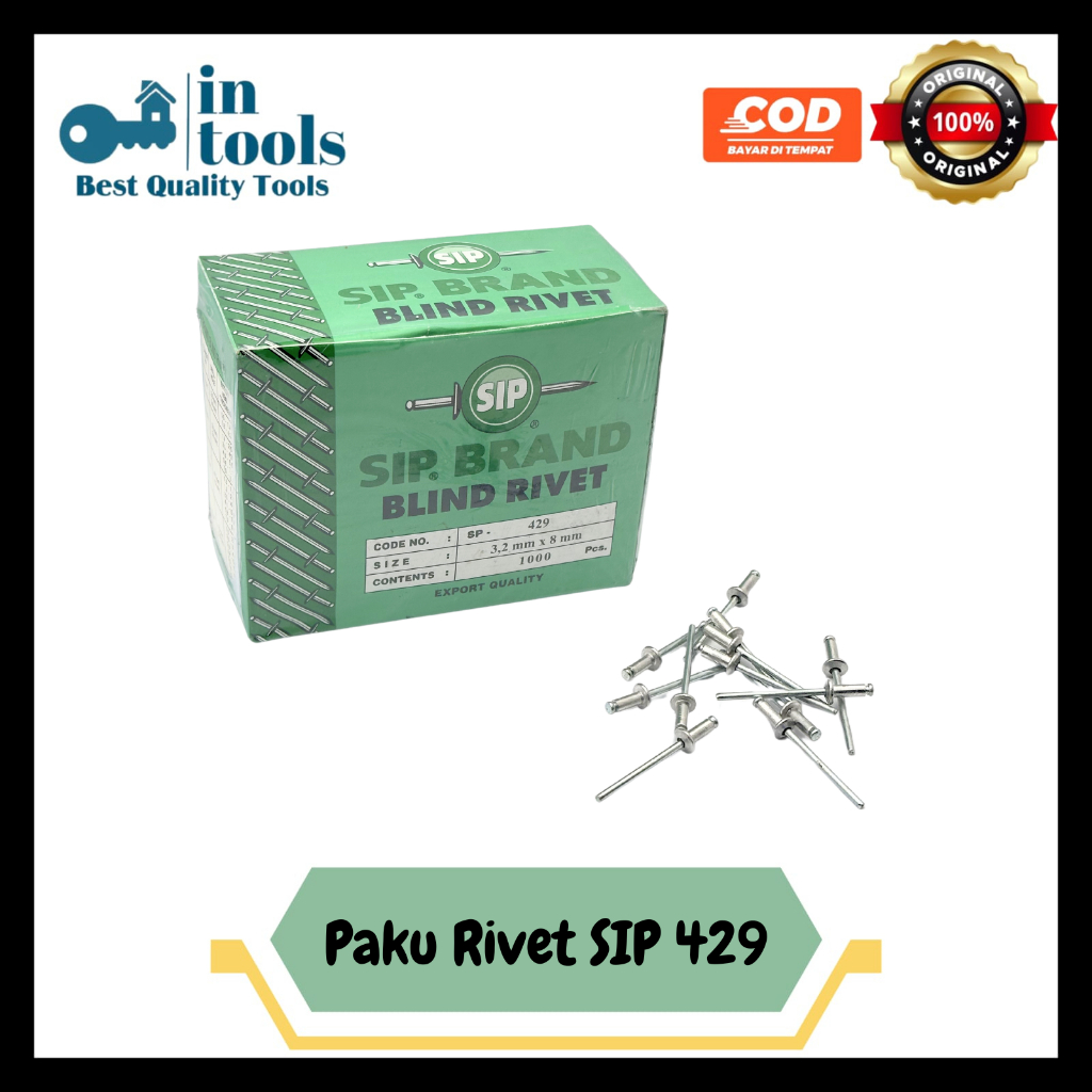Jual [HARGA PER 1 DUS] Paku Rivet SP 429 SIP BRAND 3.2 x 8 mm isi 1000 ...
