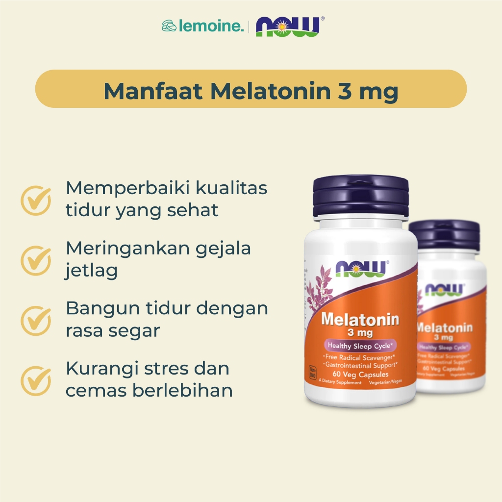 Jual Now Foods Melatonin 3mg 5mg Suplemen Masalah Tidur 60 180 caps ...