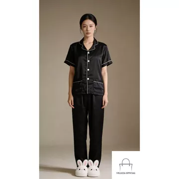 Setelan Piyama Satin Premium Baju Tidur Wanita Dewasa Sleepwear Elegan VELLECIAL