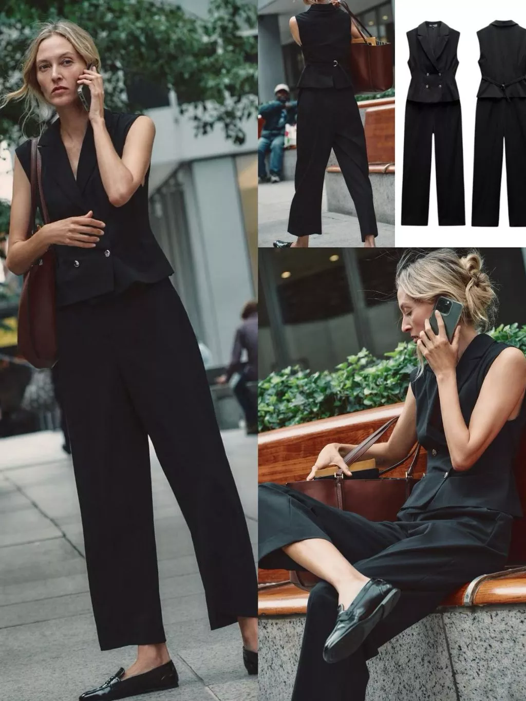 Jumpsuit Wanita ZR Wide-Leg Contrast Jumpsuit Waistcoat Button And Zip Attached Pants - 9946