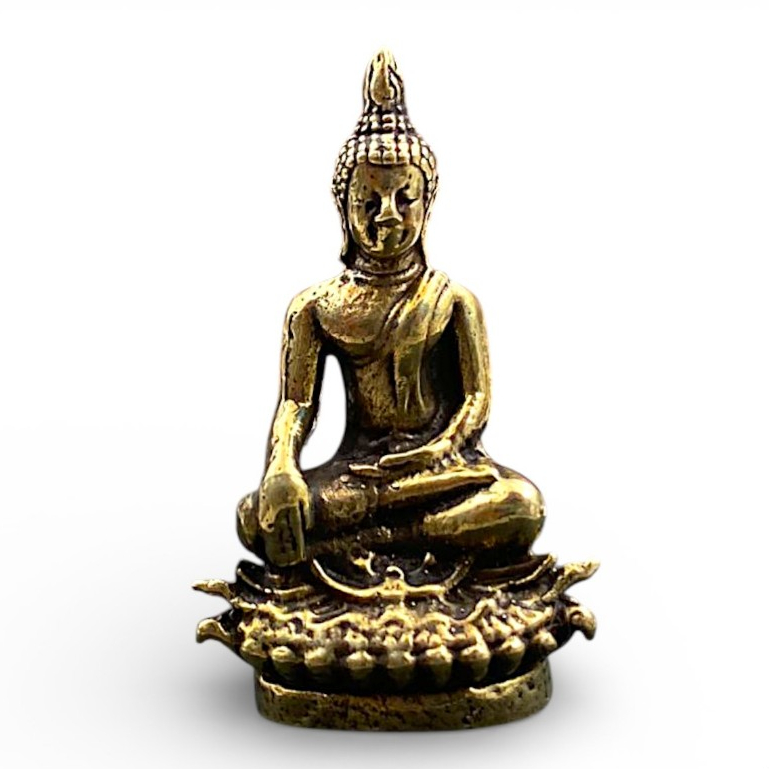 Mini Patung Buddha Meditasi Duduk Teratai – Finishing Antik Kuningan