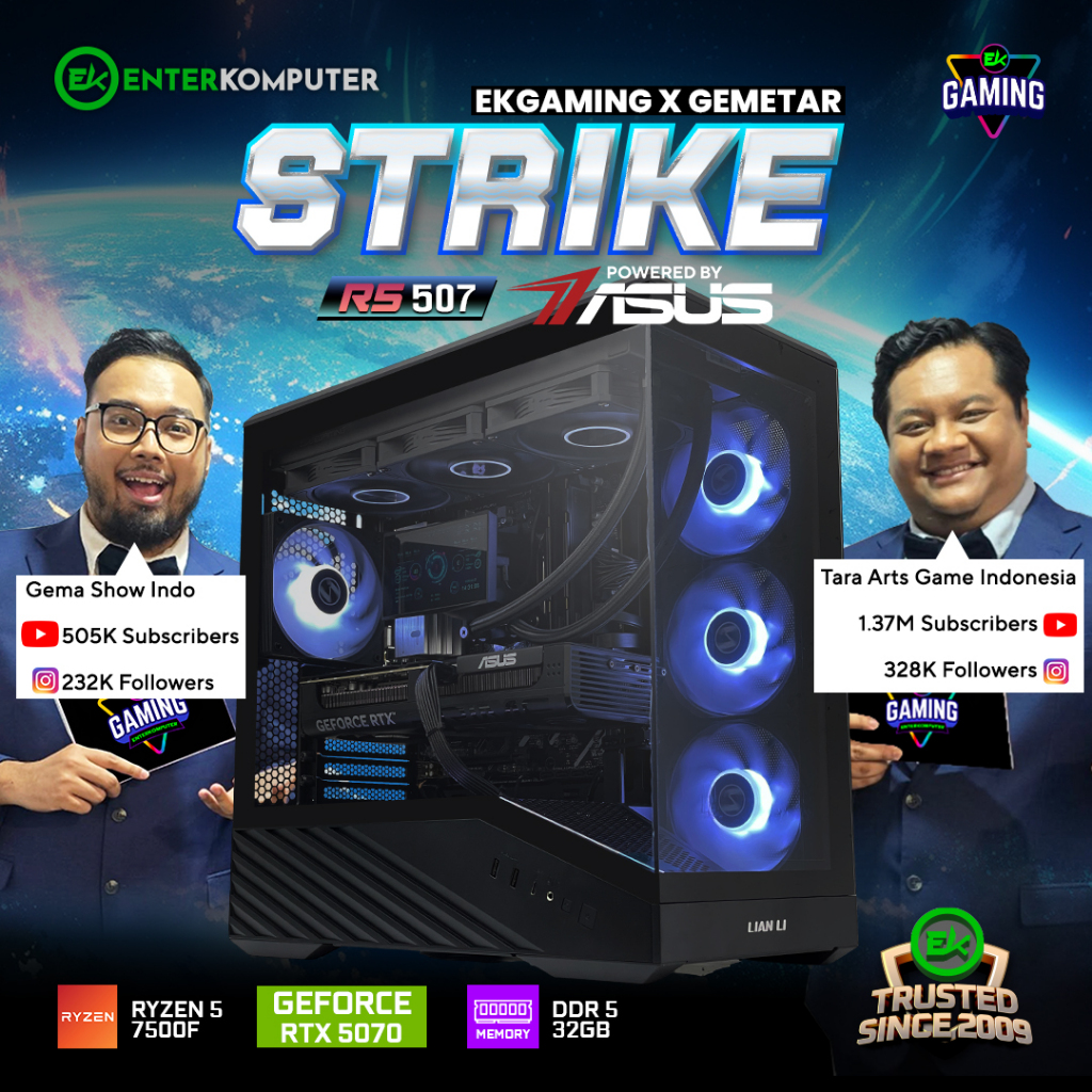 EK Gaming X GemeTar - Strike R5 507 - PC Rakitan Gaming Ryzen 5 7500F RTX 5070 12GB RAM DDR5 32GB  - Enter Komputer