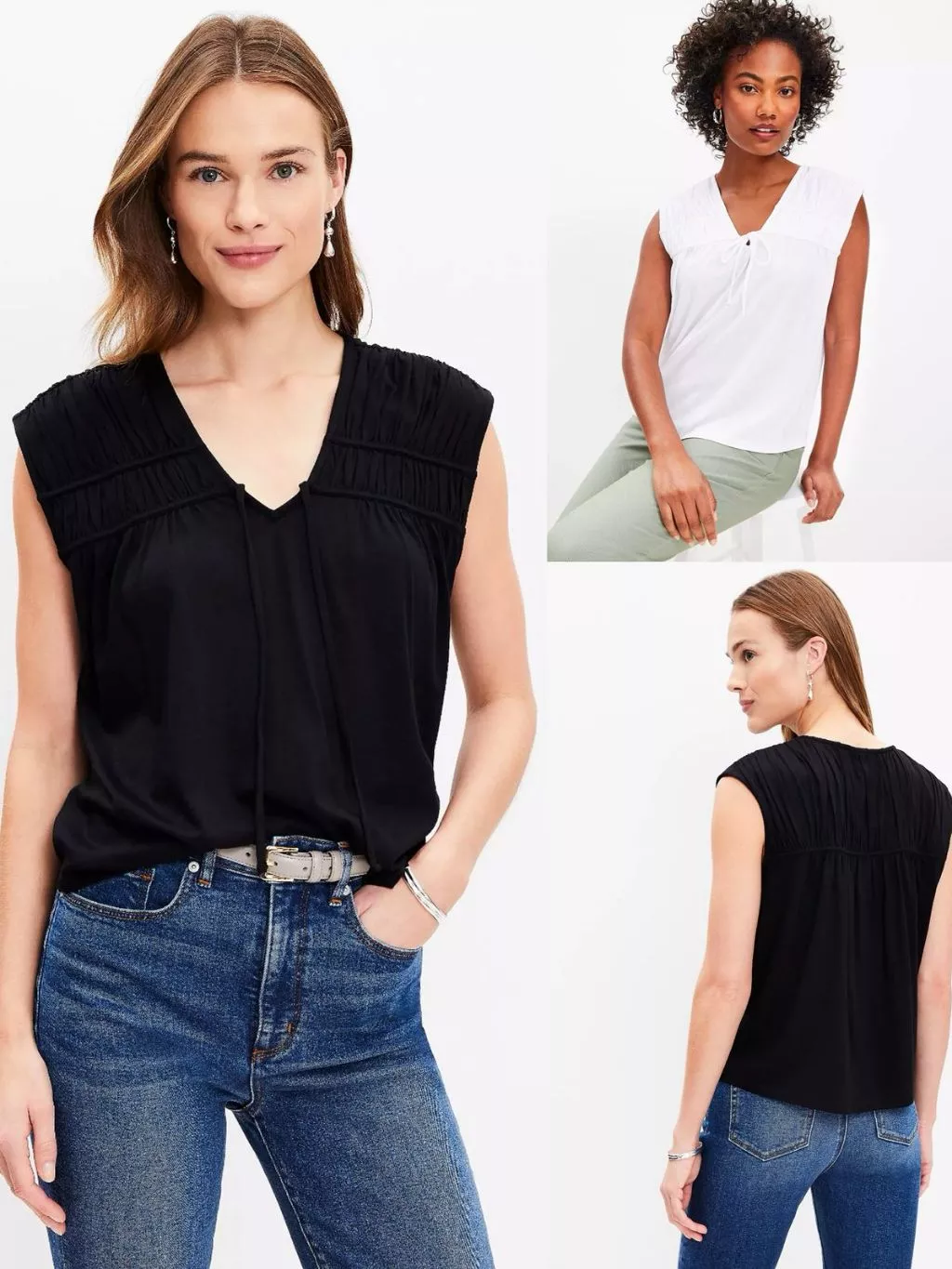 Atasan Lengan Pendek Wanita LFT Shirred Tie Neck Top - 2253