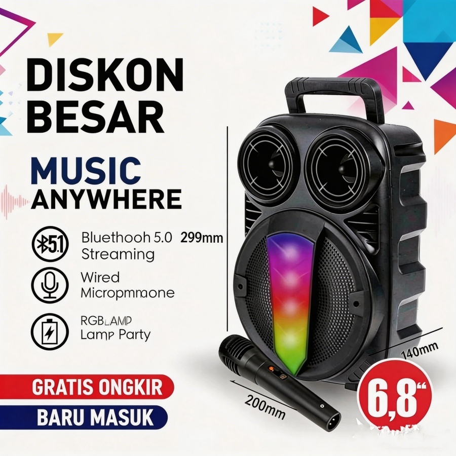 Jual COD READY Speaker Bluetooth Portable 6.8inch Support Bluetooth ...