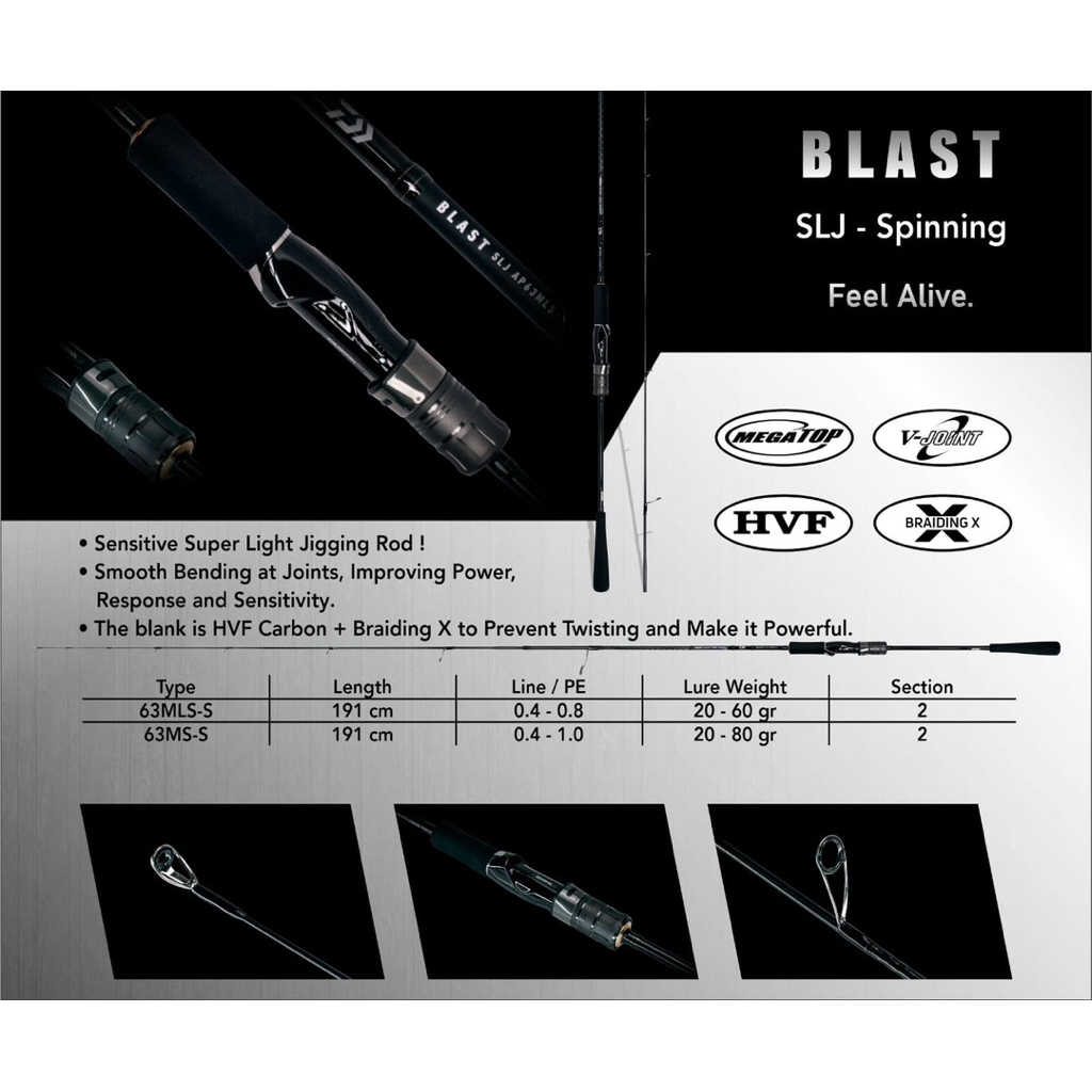 Jual Joran Daiwa Blast SLJ AP 63MLS, 63MS Super Light Jigging JDM
