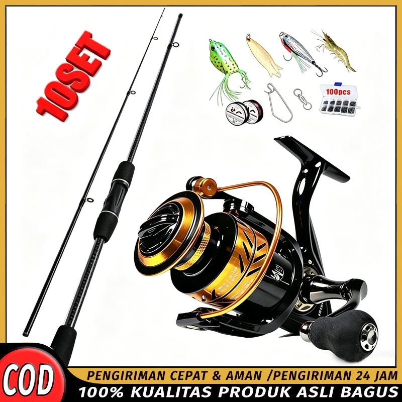Joran Pancing 1 Set Alat Memancing Lengkap 1.6M-2.4M Metal Reel Pancing Spinning Joran Pancing Fiberglass Untuk Memancing Joran Pemula