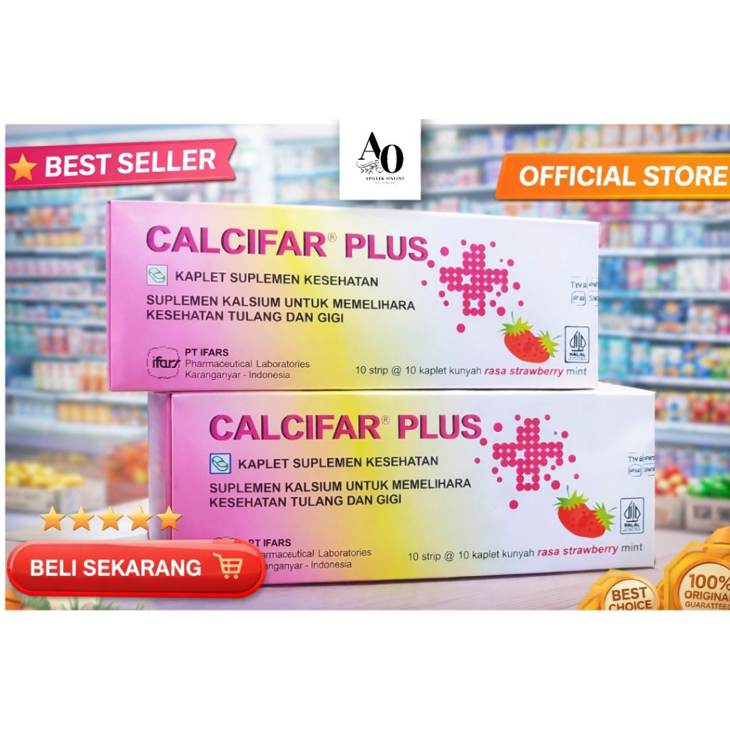 Jual Calcifar Plus Strawberry Mint 1 Box isi 10 Strip - Suplemen ...