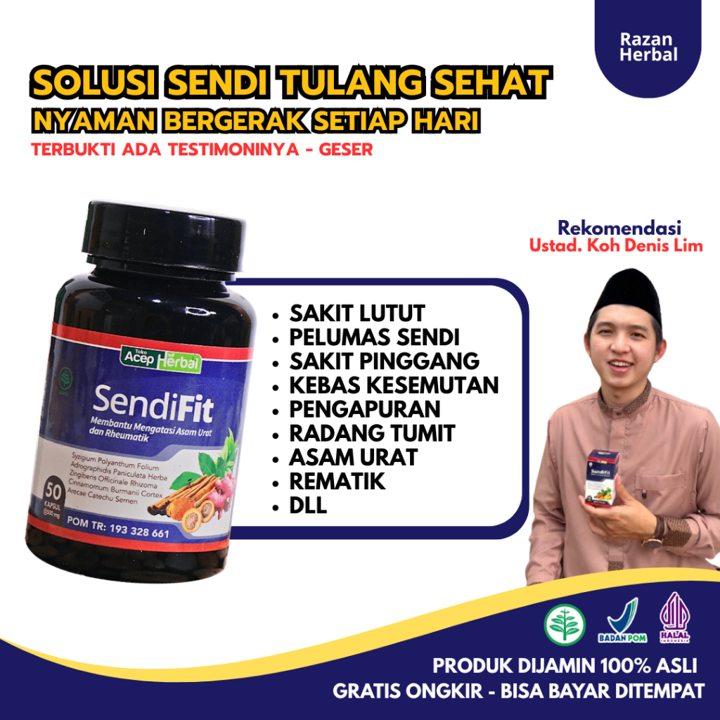 Obat SendiFit Kapsul Atasi Nyeri Sendi Lutut, Kebas Kesemutan Sakit Pinggang Radang Tumit Bengkak Kaki Rematik Asam Urat Pelumas Osteoporosis Osteoarthritis Pengapuran Tulang PALING AMPUH Namun Hasilnya Tidak Sama di Setiap Tubuh - Isi 50 Kapsul 100% ORI