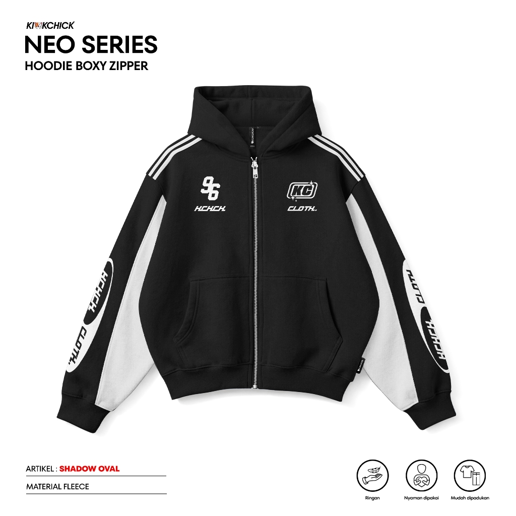 Jual Kickchick Hoodie Boxy Zipper Neo Shadow Oval Black White | Jaket ...