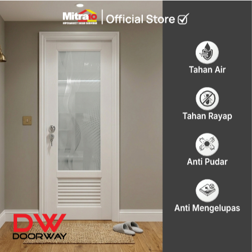 Pintu Kamar Mandi WC Toilet UPVC Bukaan Kiri HW009L / Bukaan Kanan HW009R 70x198cm Putih - Doorway [INCLUDE PACKING KAYU]