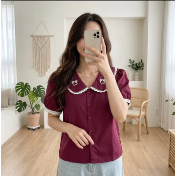 Cotton Bells Resti Top Atasan Kerja Casual Wanita Premium Baju Blouse Lengan Pendek Korea