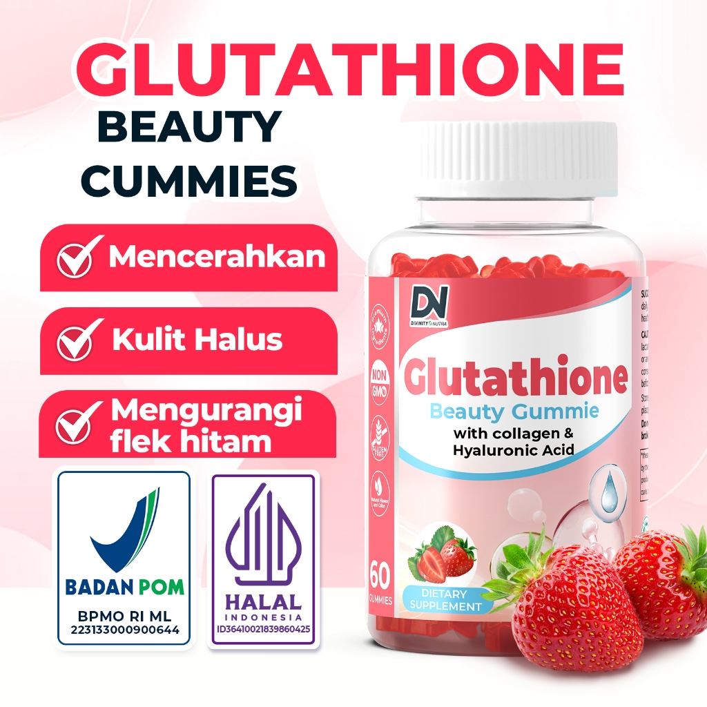 Jual Glutathione & Kolagen Beauty Gummy  Mengandung Vitamin C, Kolagen,  Asam Hyaluronik  Mencerahkan Kulit & Membuat Kulit Halus  60 Gummies,  COD, BPOM & Halal, Divinity Nutra | Shopee Indonesia