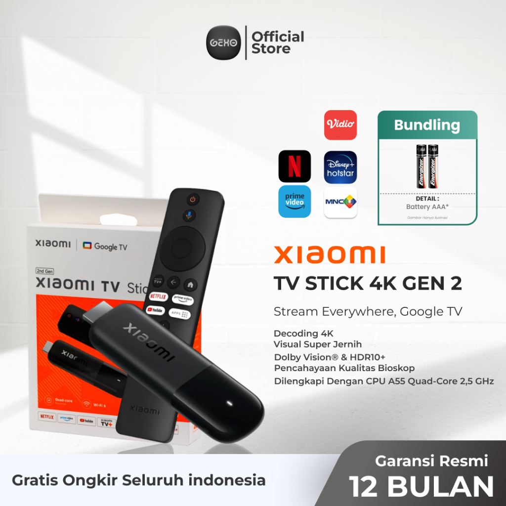 Xiaomi Mi TV Stick 4K TV Stick 1080P Gen 2 UHD Android TV Stick Android 11 Garansi Resmi