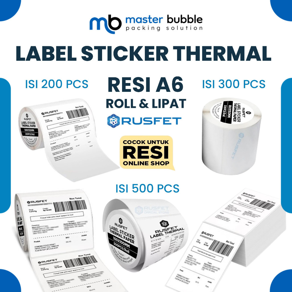 Jual Stiker Label Thermal Paper RUSFET / Sticker Barcode Resi A6 ...