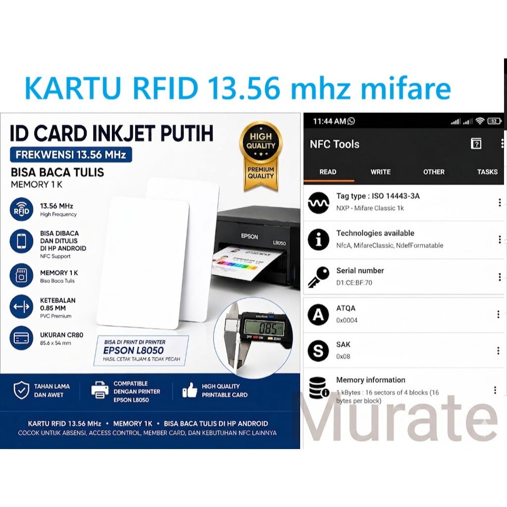 Jual INKJET ID CARD RFID 13.56 MHZ Ukuran 86 x 54 x 0.85mm Bahan PVC ...