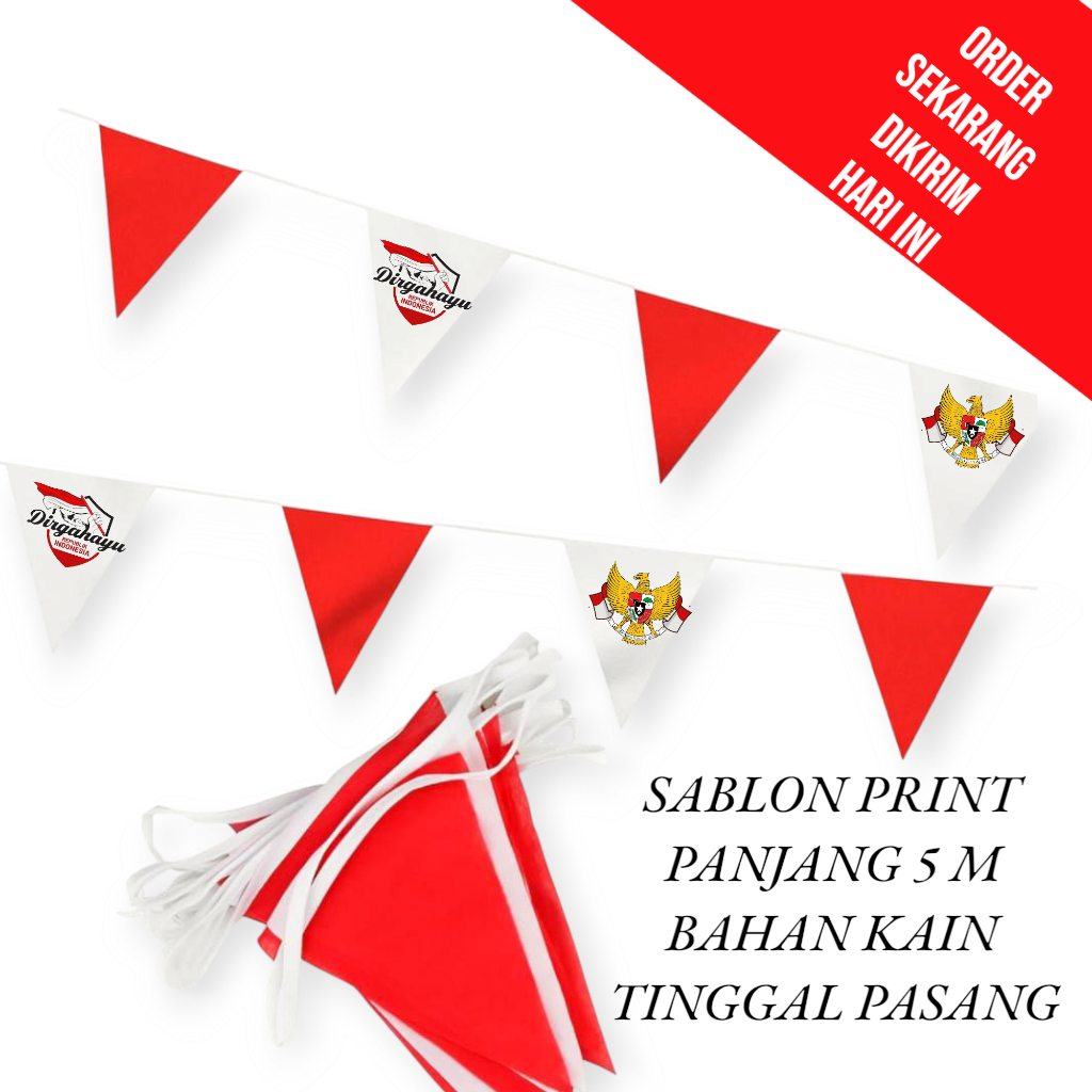 Bendera Merah Putih 17 Agustus Rawis Renteng Model Segitiga Gantung Panjang 5 Meter Sablon Garuda