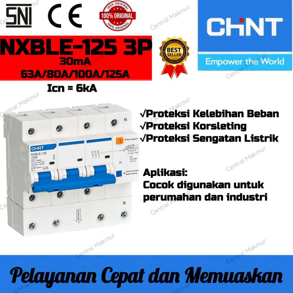 Jual ORIGINAL CHINT RCBO NXBLE-125 6kA 3P 30mA 63A 80A 100A 125A RCBO 3 ...