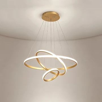 MOOOZ Lampu Gantung LED Modern 3 Ring Gold Lampu Hias Ruang Tamu Meja Makan Minimalis Mewah