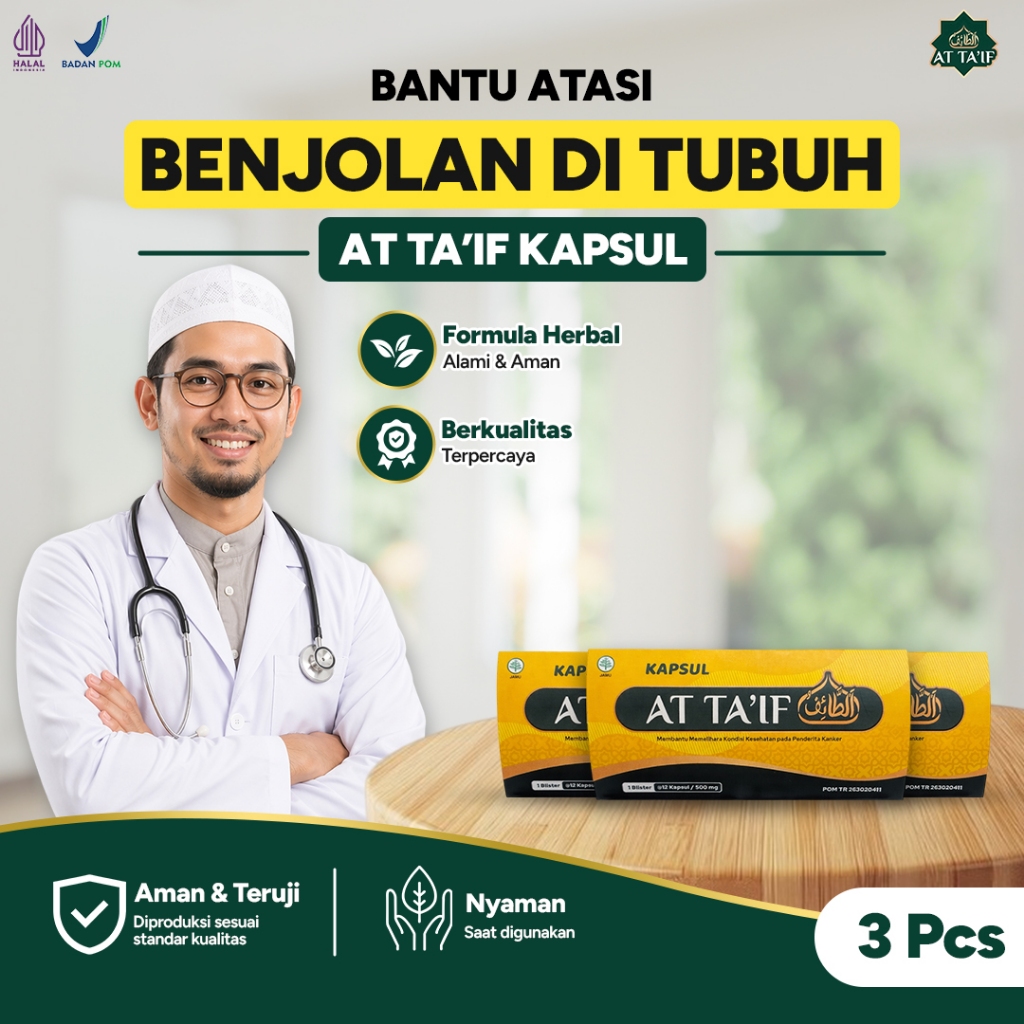 At-Ta'if Kapsul Herbal Obat Kanker Benjolan & Lipoma Ampuh Atasi Benjolan di Leher Tiroid Benjolan Kanker Payudara 3 Pcs