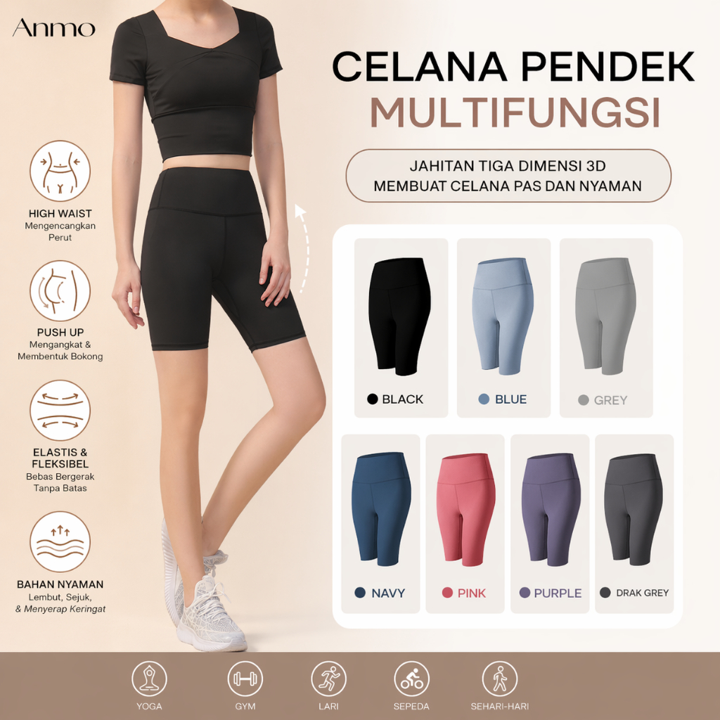 Jual Anmo-Legging Pendek Yoga Pinggang Tinggi, bahan polyester elastis ...