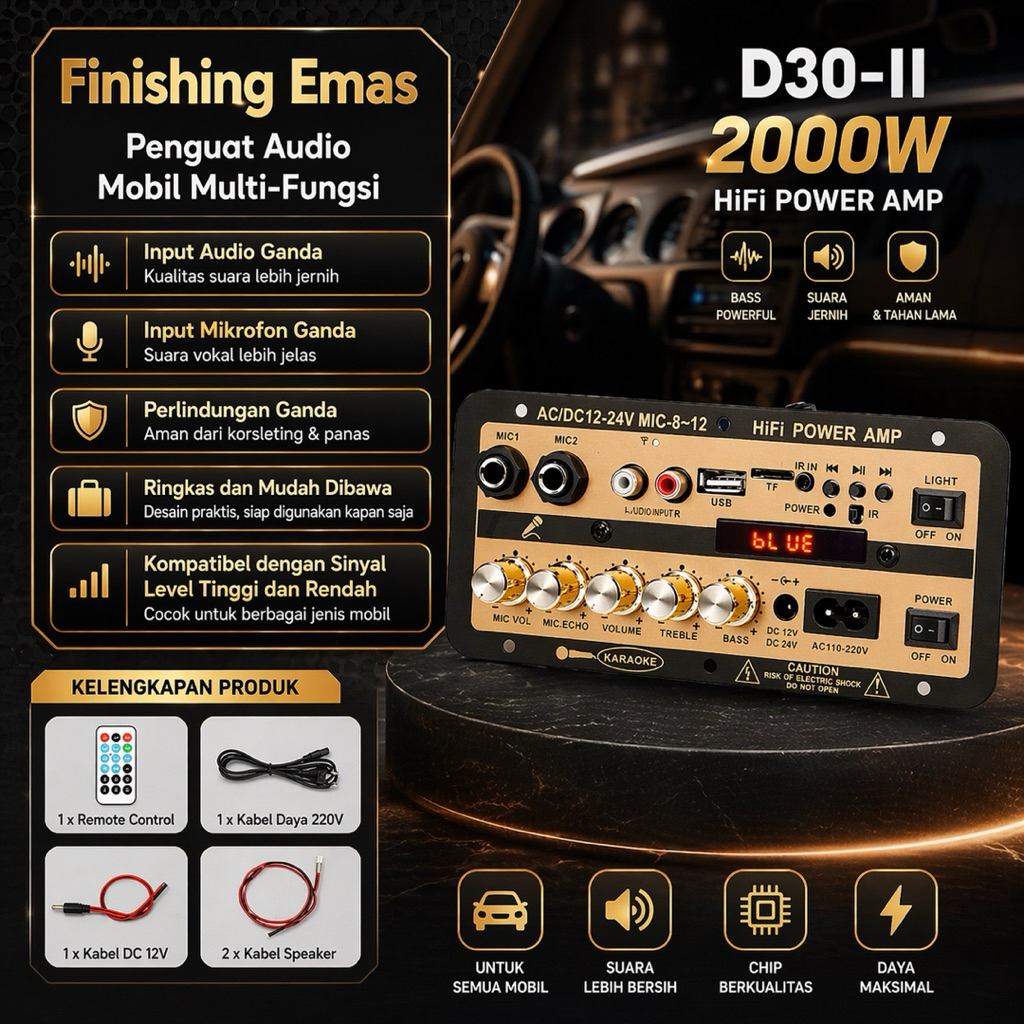 Jual Power Amplifier Mobil D30-II 2000W HiFi Karaoke Audio Mobil USB TF ...