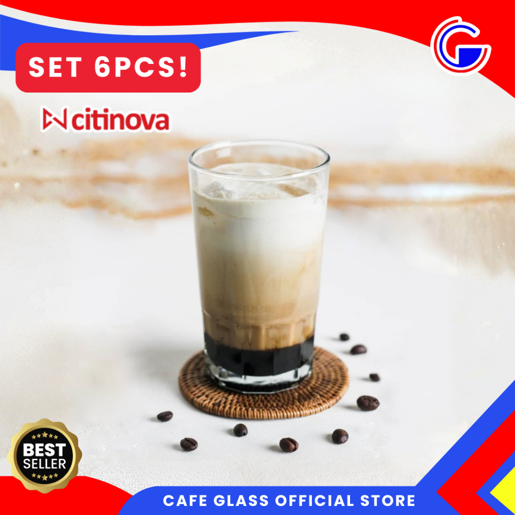 Gelas Kaca Set 6 pcs Citinova Alia 350ml - Gelas Minum Kaca Tebal Elegan | Drinking Glass Set Cafe & Rumah