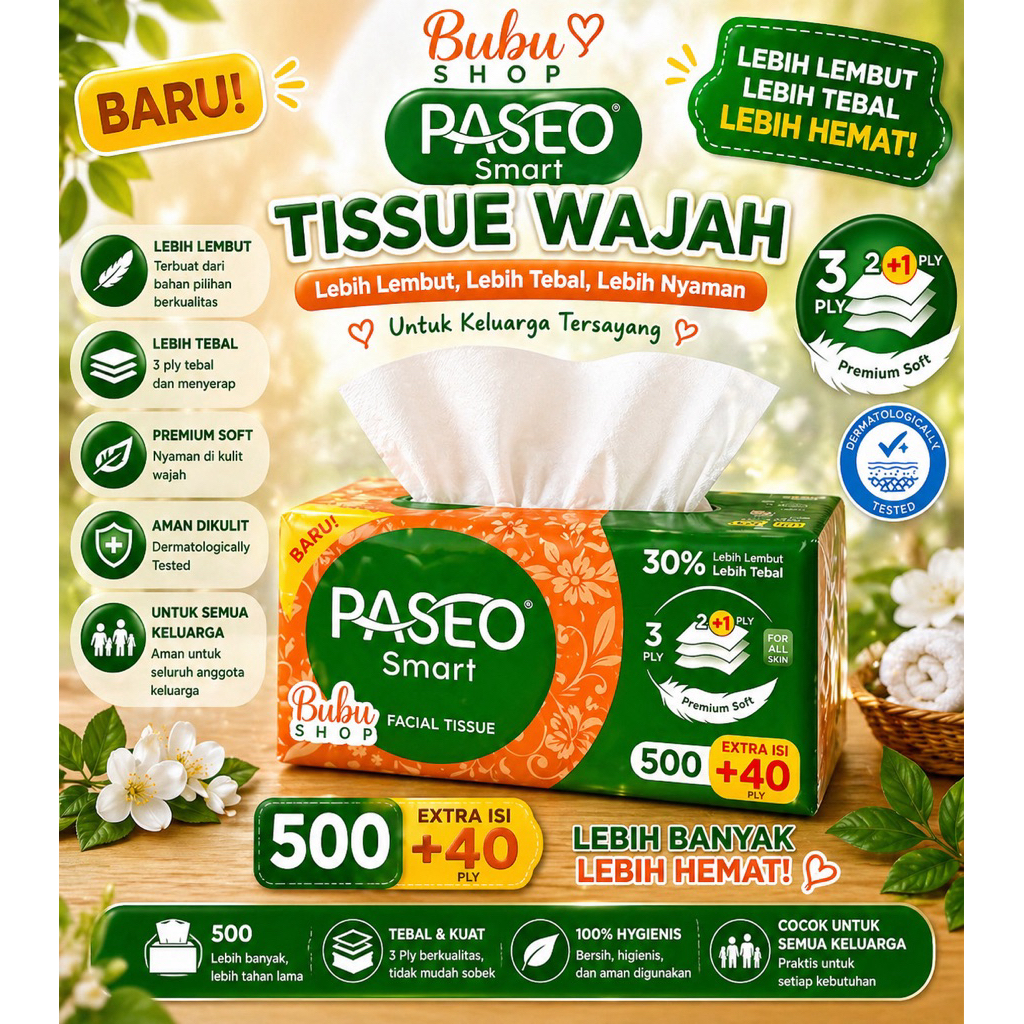 Jual tissue tisu paseo smart 500 + 40 ply / 540 helai 3ply ( 1 pcs ...