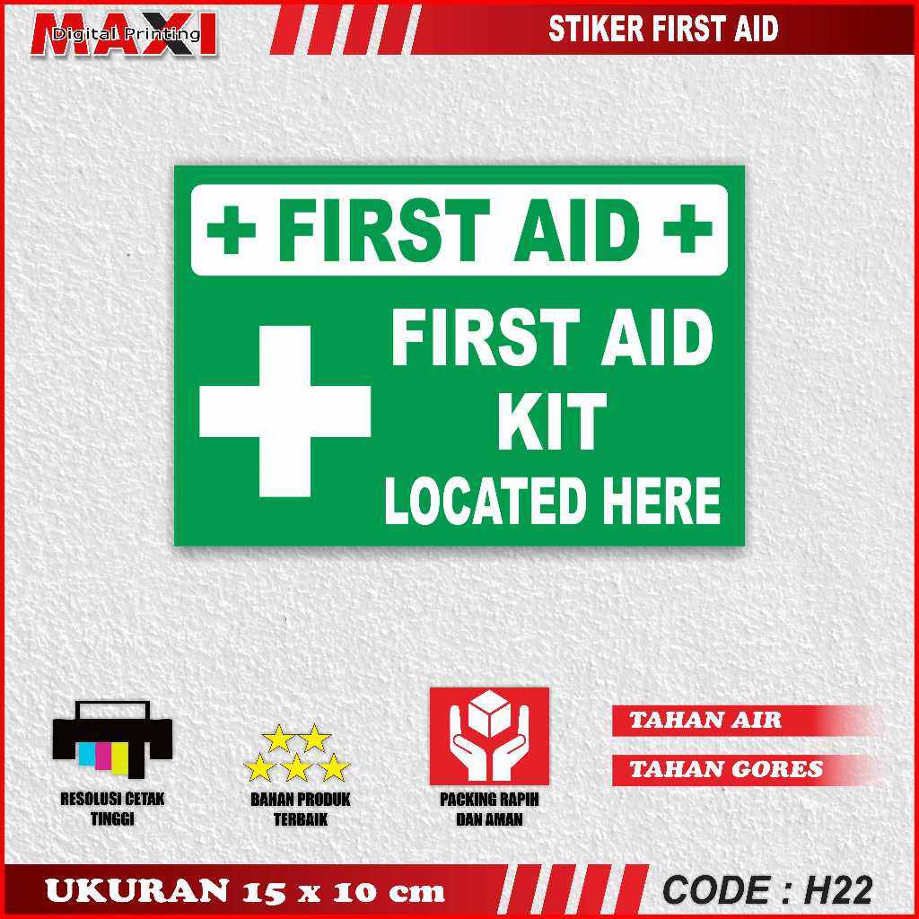 Jual Stiker Vinyl Sign First Aid Kit Located Here 15 x 10 cm UV ...