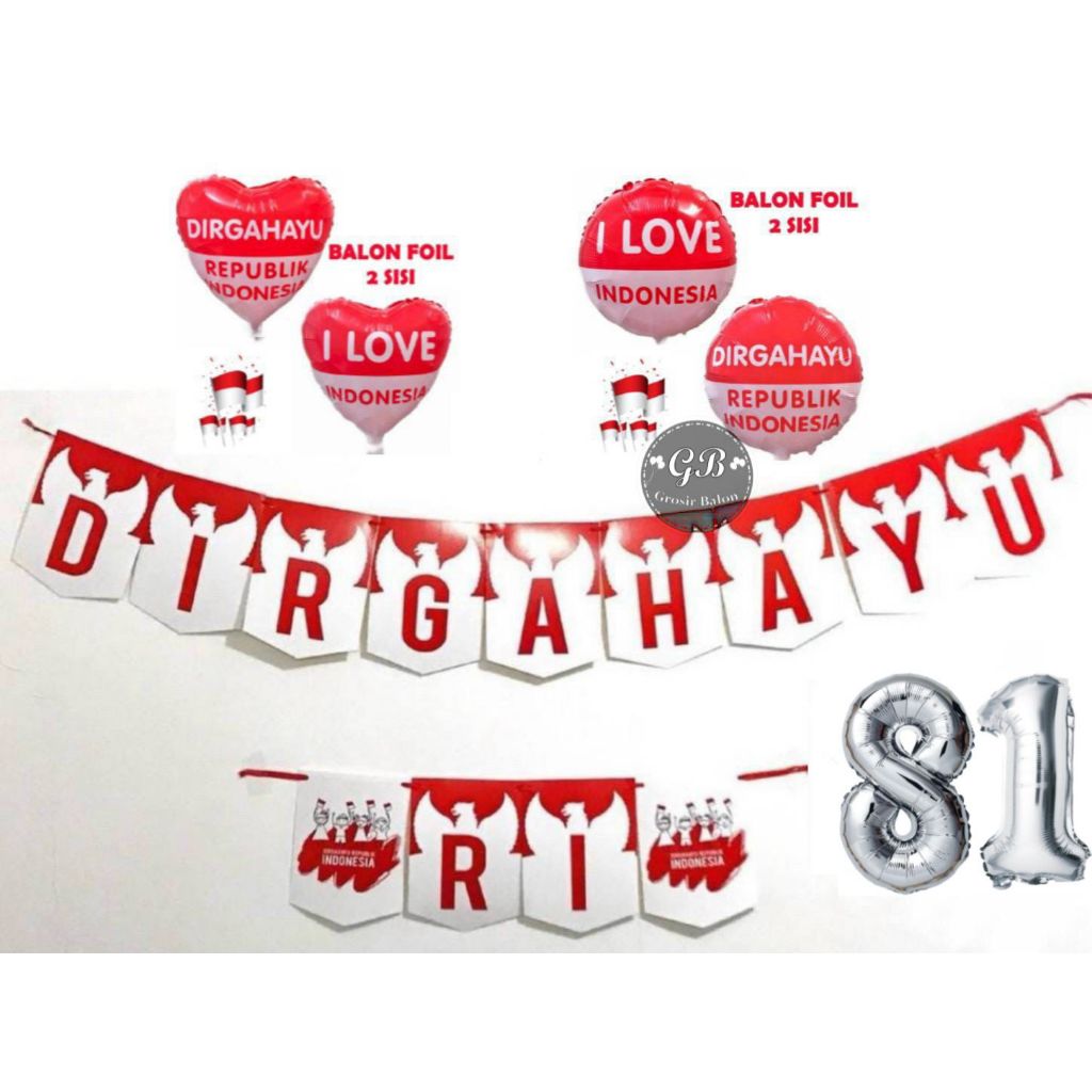 BALON SET DEKORASI HUT RI 17 AGUSTUS | SET DEKORASI BANNER DIRGAHAYU RI