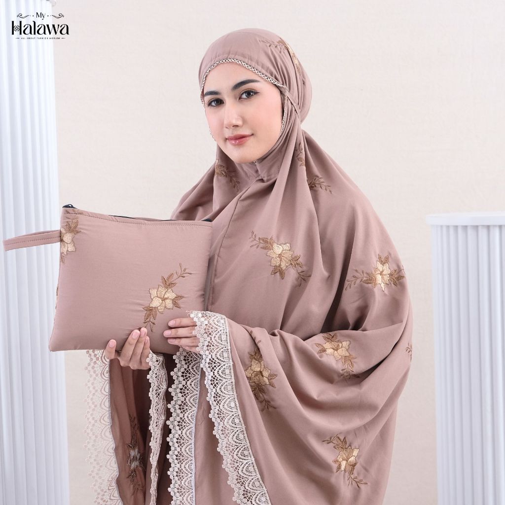 HALAWA - Mukena Dewasa Bordir Premium Renda Mewah Katun Premium Series Hanna