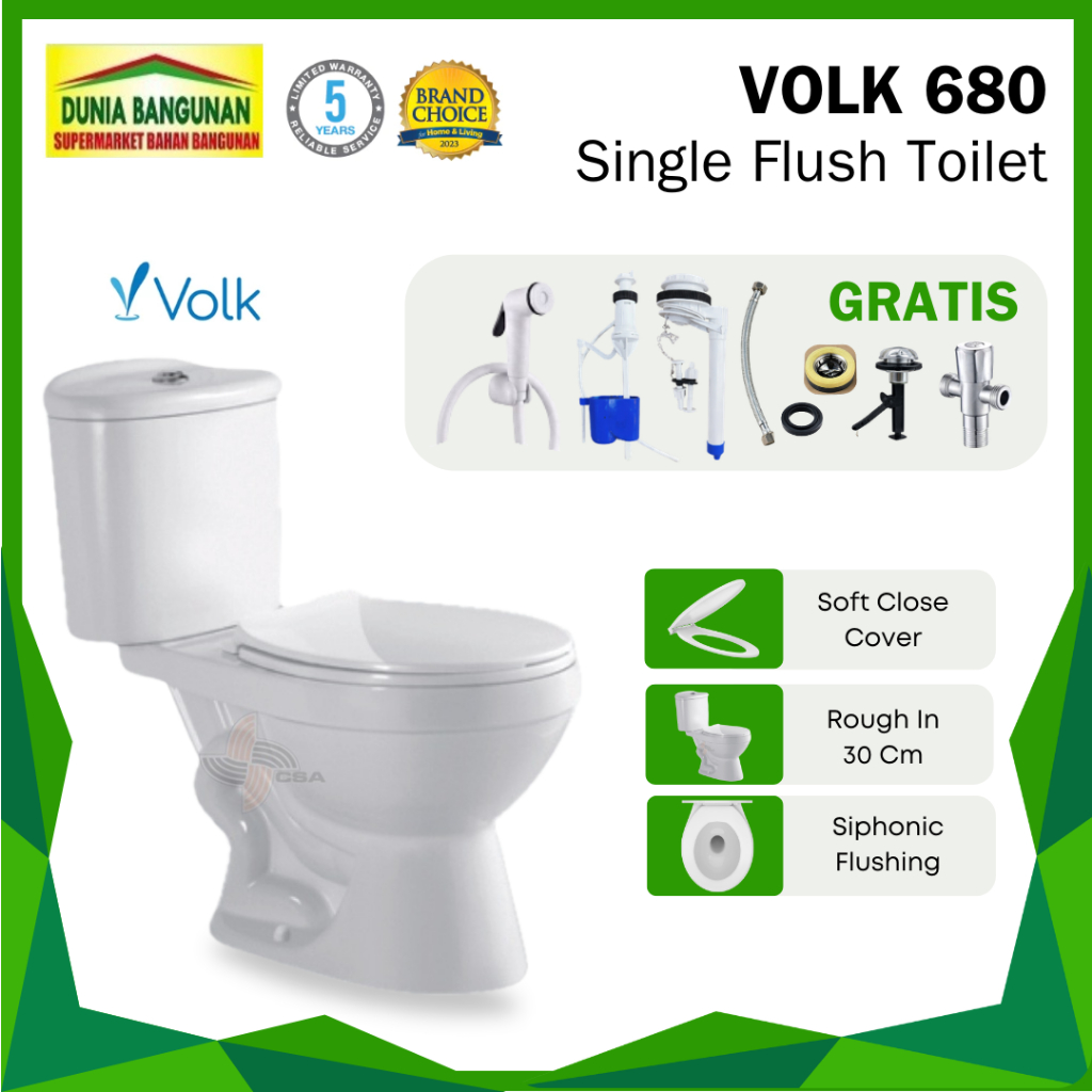 Closet Duduk Volk 680 Two Piece Toilet Free Jet Washer Kloset Duduk Volk Toilet