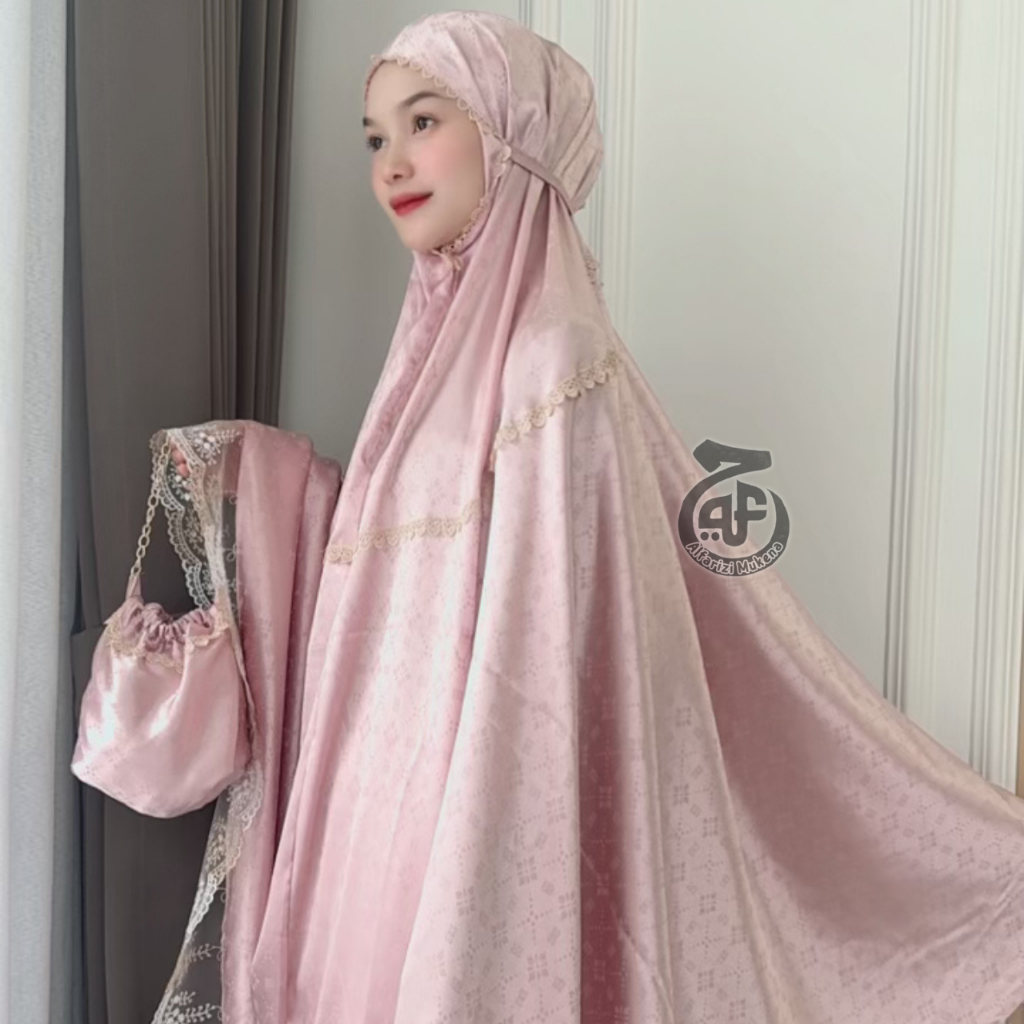 Alfarizi Mukena Dewasa Premium 2in1 Armany Silky Jacquard Renda Kalung Tas Rantai Gold Mewah Luxury