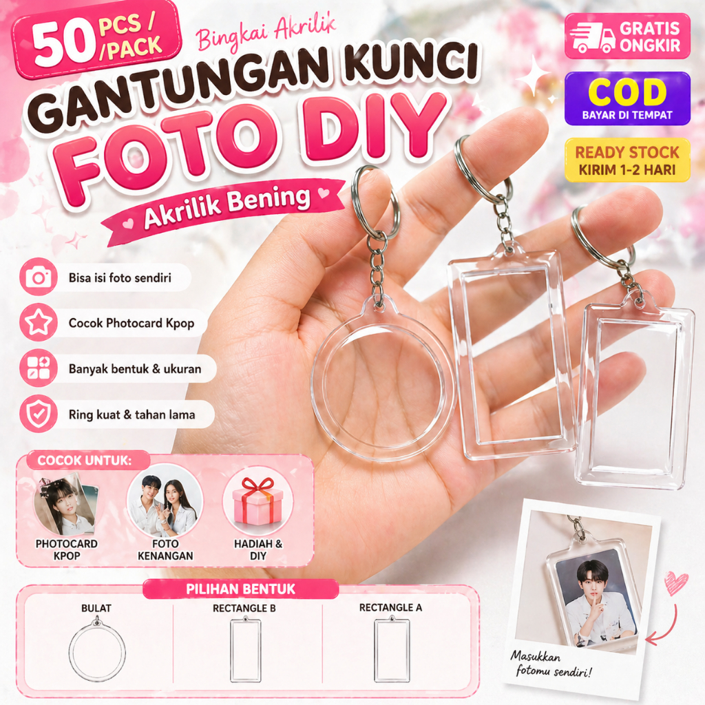 Jual 50pcs Gantungan Kunci Akrilik Bening Kosong Insert Foto DIY ...