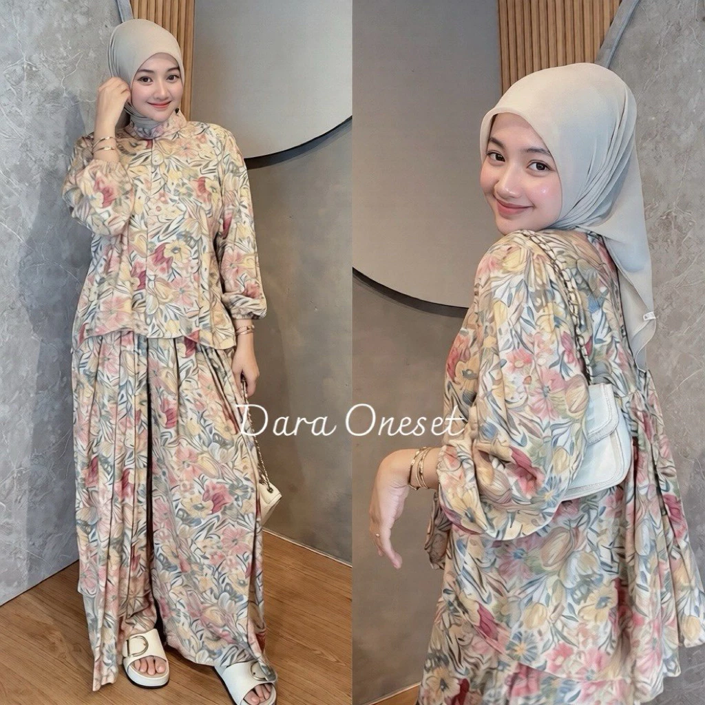 Dara one set motif baru rayon diamond lengan karet celana kulot jumbo setelan kekinian | 015