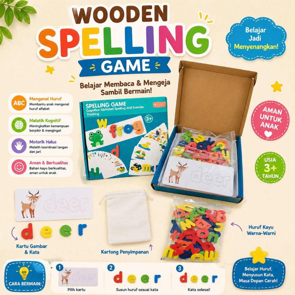 Jual Montessori Alphabet Learning Kit – Wooden Spelling Set Mainan ...