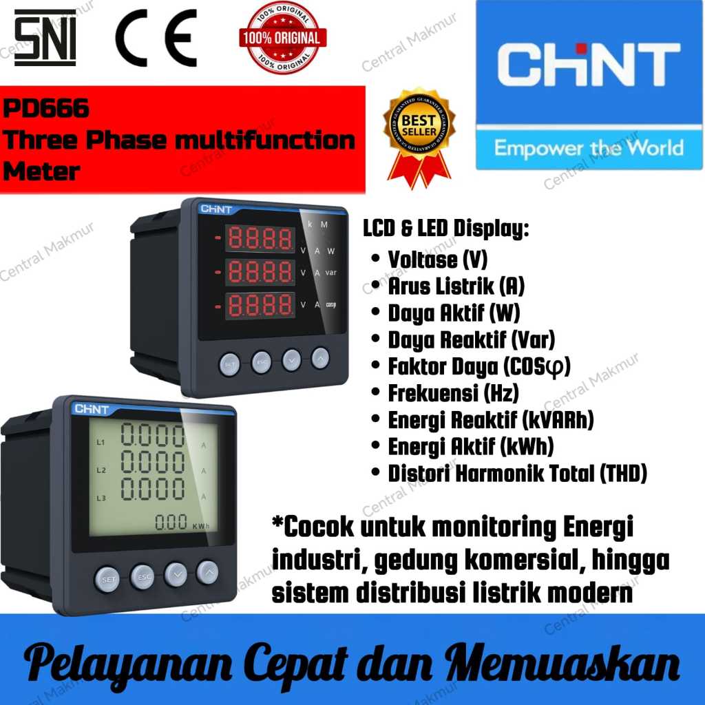 Jual ORIGINAL CHINT LCD LED Power Meter 3P Multifunction Meter PD666 ...