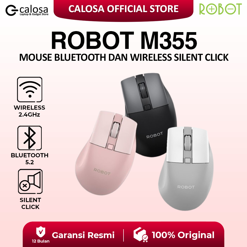 Jual ROBOT Mouse Wireless M355 Silent Click Receiver USB Bluetooth Dual ...