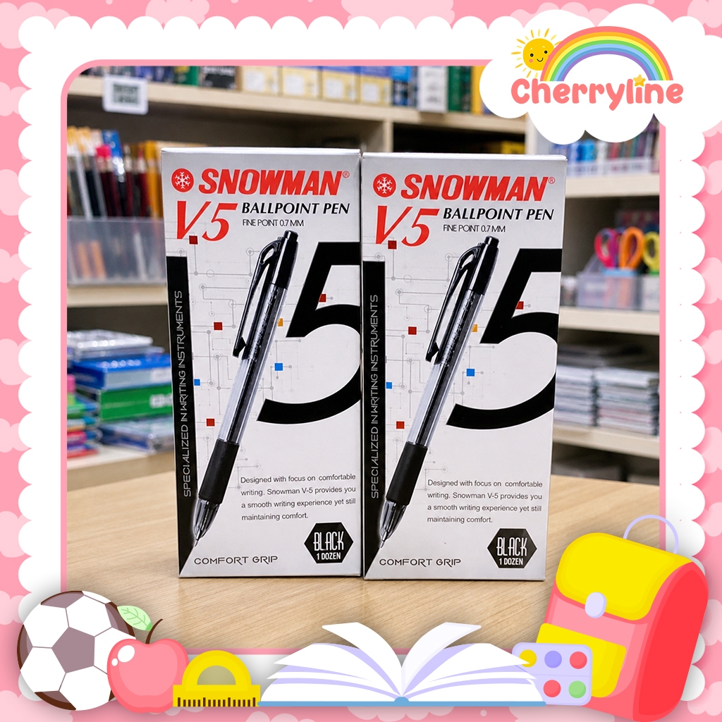 Jual Snowman V5 Ballpoint Pen Hitam 0.7mm (Isi 12 Pcs) Pulpen Halus ...