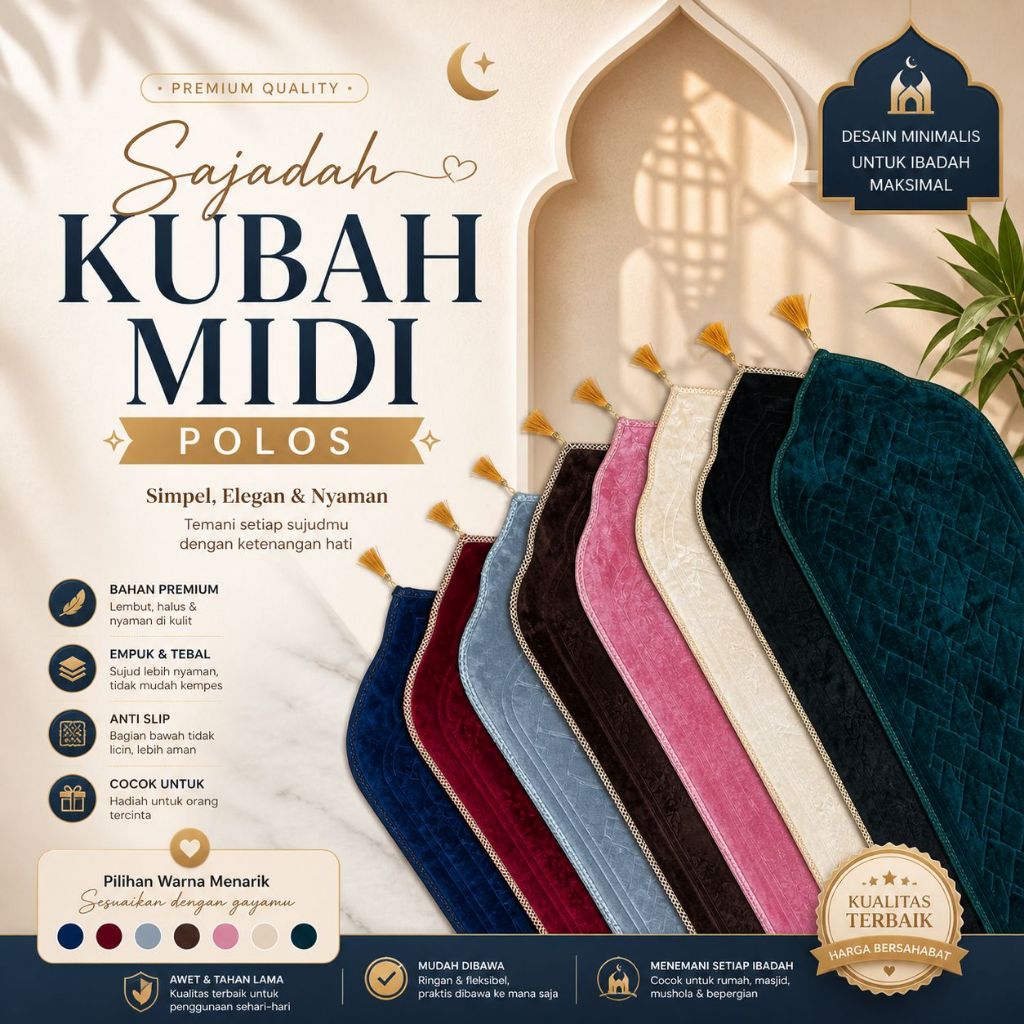 Sajadah Turki Kubah Polos Embos Premium Midi Tebal Anti Slip