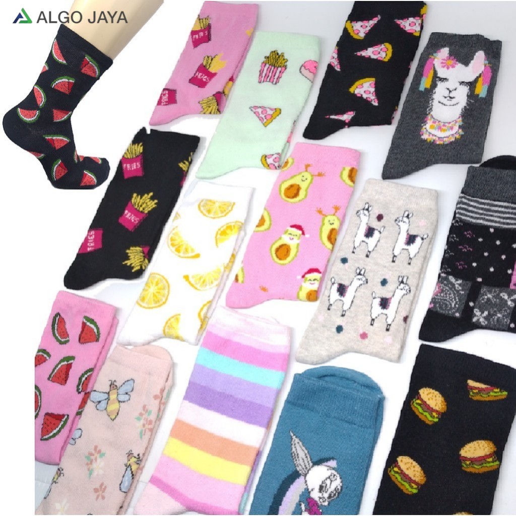 Jual Paket 6 Pasang, Kaos Kaki Wanita Dewasa Panjang Motif Random Bahan ...