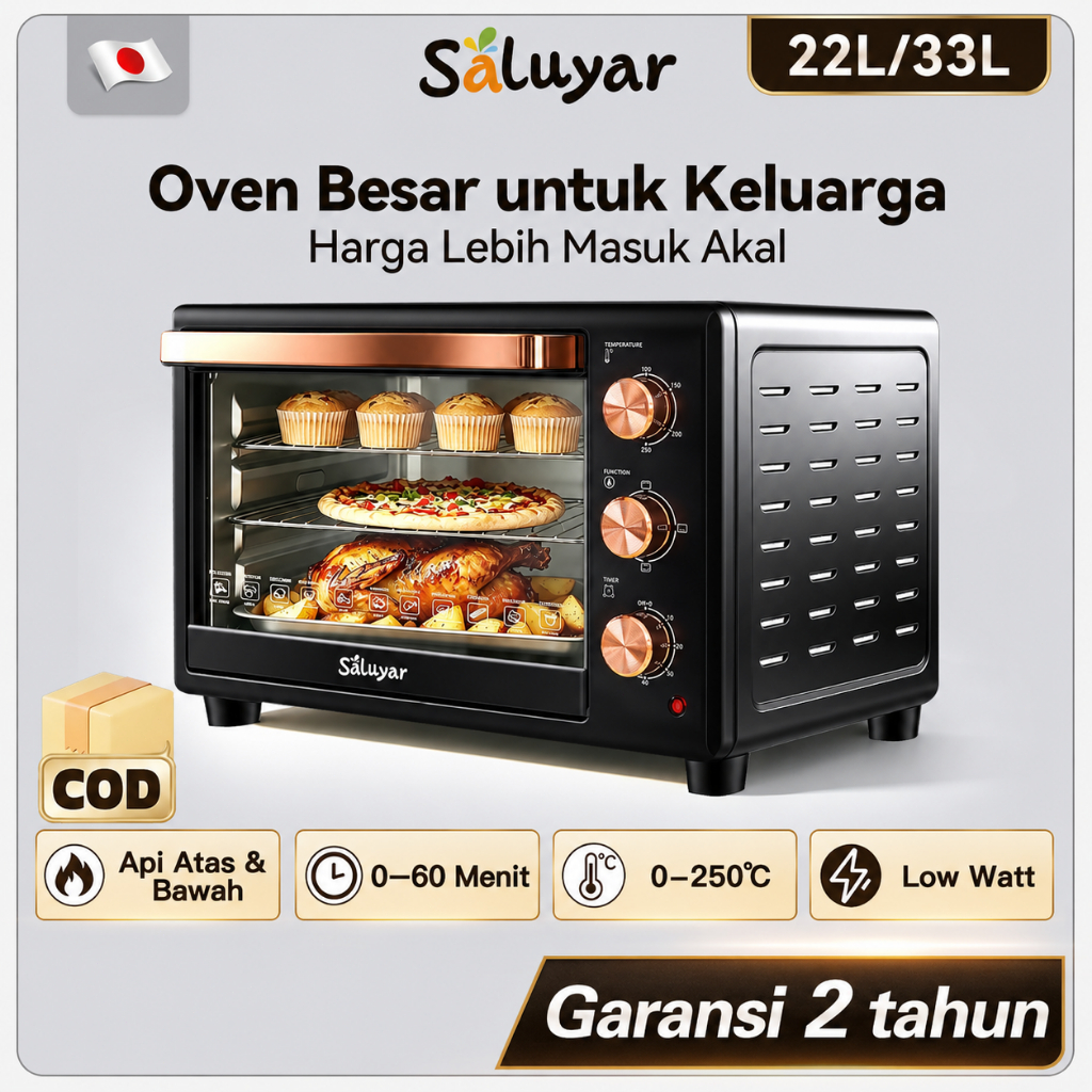 Jual Oven Listrik Saluyar 22L/33L Low Watt Pemanas Atas Bawah Oven ...