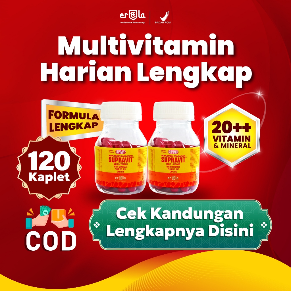 [BEST SELLER DISKON] SUPRAVIT 2 BOTOL (120 Kaplet) - Suplemen Multivitamin untuk Kesehatan Tubuh