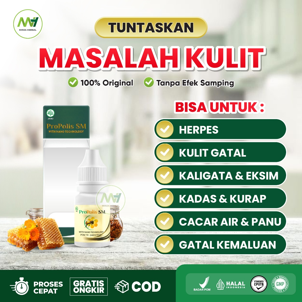 Obat Herpes Kulit Gatal Berair Menyebar Eksim Kering Menahun Herpes Kelamin Bibir Miss V Penis Herpes Genital Zoster Exim Cacar Air Ruam Gatal Penyakit Kulit Anak Dewasa Ibu Hamil Herbal Oles Propolis SM PALING AMPUH Namun Tergantung Kondisi Tubuh