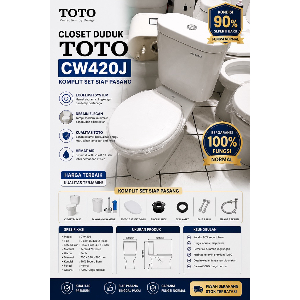 CLOSET DUDUK TOTO CW420JP|Closet duduk toto murah berkualitas|Closet duduk Besst seller produk