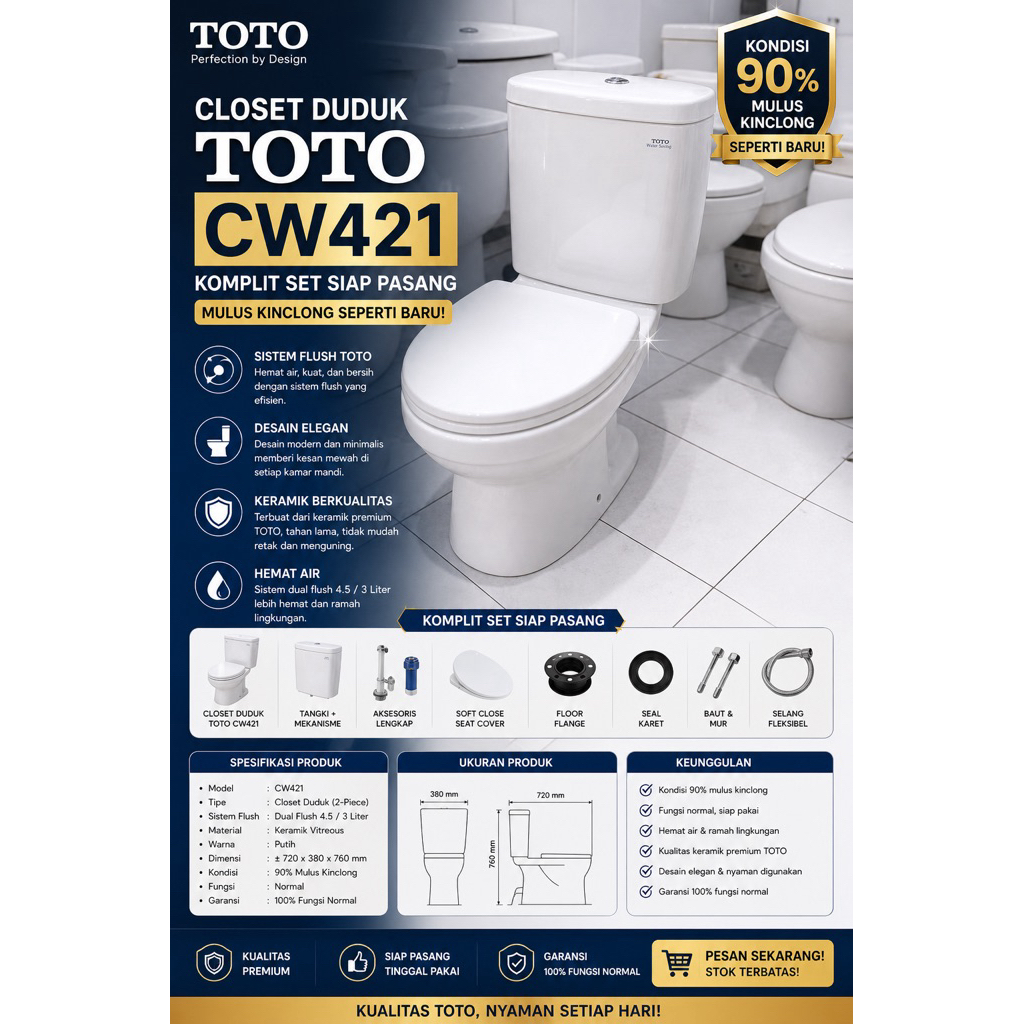 Closet duduk Toto cw421nj ecoflush|Closet duduk toto komplit set |BESST SELLER PRODUK