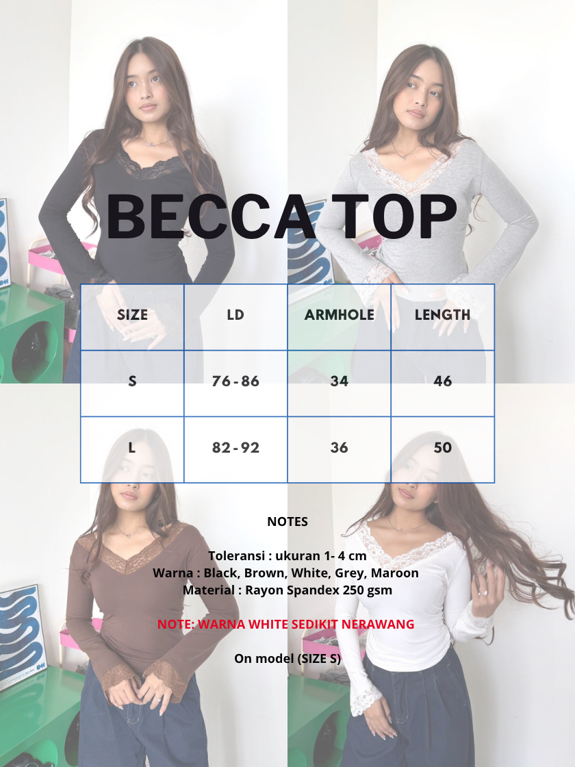 Jual LADOUCE - Becca Long Sleeve Lace Top Rayon Spandex Atasan Renda ...