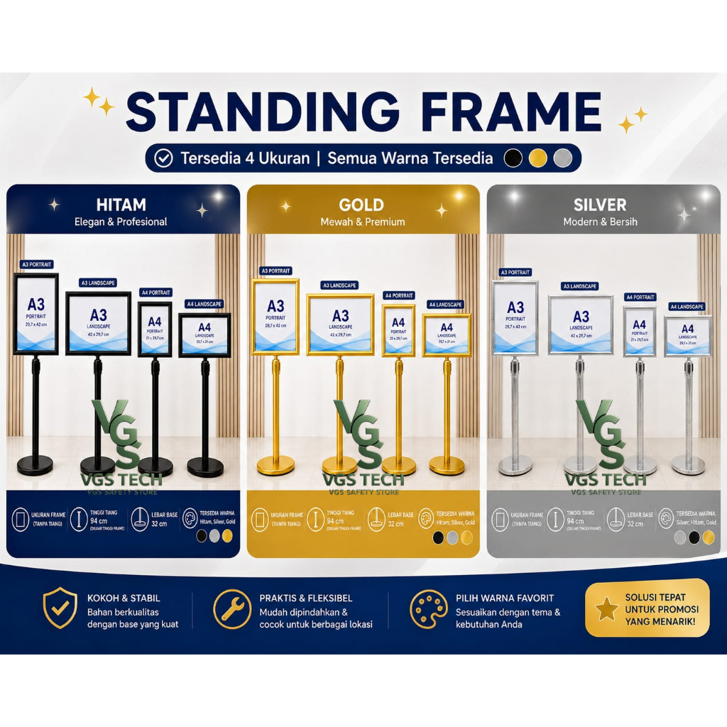 Jual Standing Sign Frame Stainless Papan Tiang Antrian A4/A3 | Shopee ...
