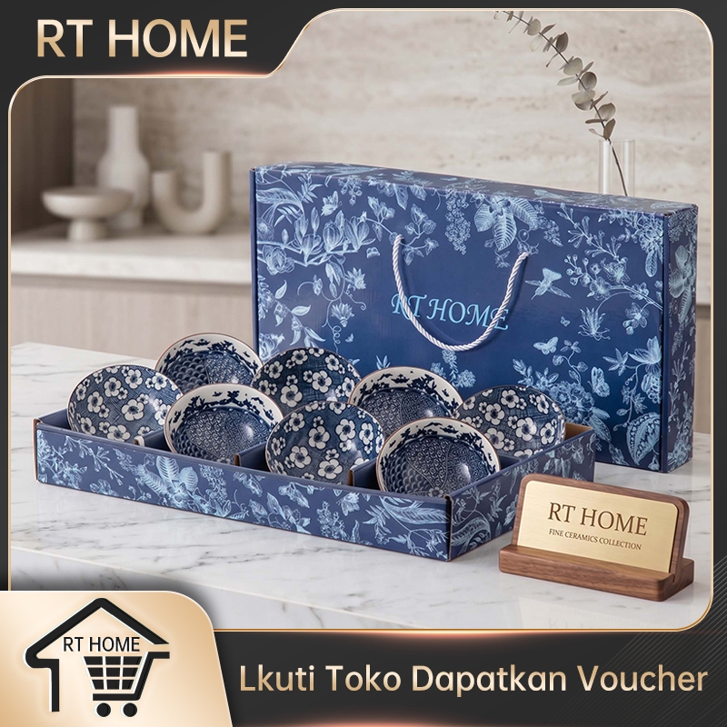 RT HOME Baru Souvenir mangkuk set porselen biru dan putih bermutu tinggi mangkuk keramik kotak hadiah mangkuk Jepang kado pernikahan mangkok Mangkok Keramik