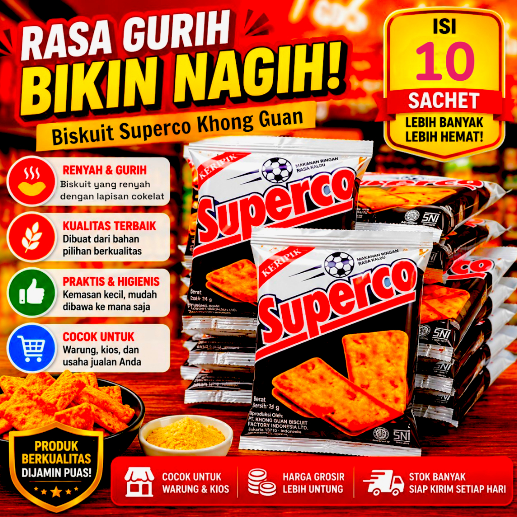 Jual SNACK WAFER BISKUIT KHONG / KONG GUAN SUPERCO COKLAT 24g RENCENG ...