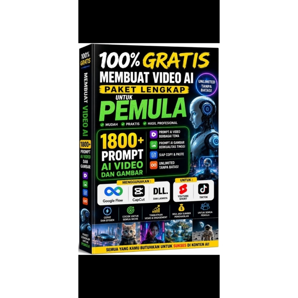 100% GRATIS membuat video AI Paket Lengkap Untuk PEMULA,1800 prompt AI VIDEO DAN GAMBAR  , UNLIMITED, DENGAN VEO 3